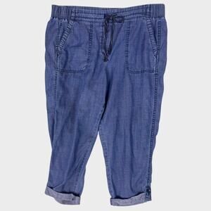 Talbots Petite 12P Blue Chambray Lyocell Cottn Linen Capri Pant Drawstring Waist